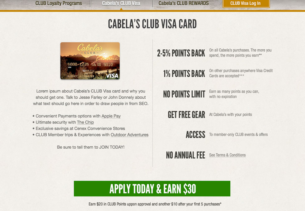 Cabela's Club Homepage Design