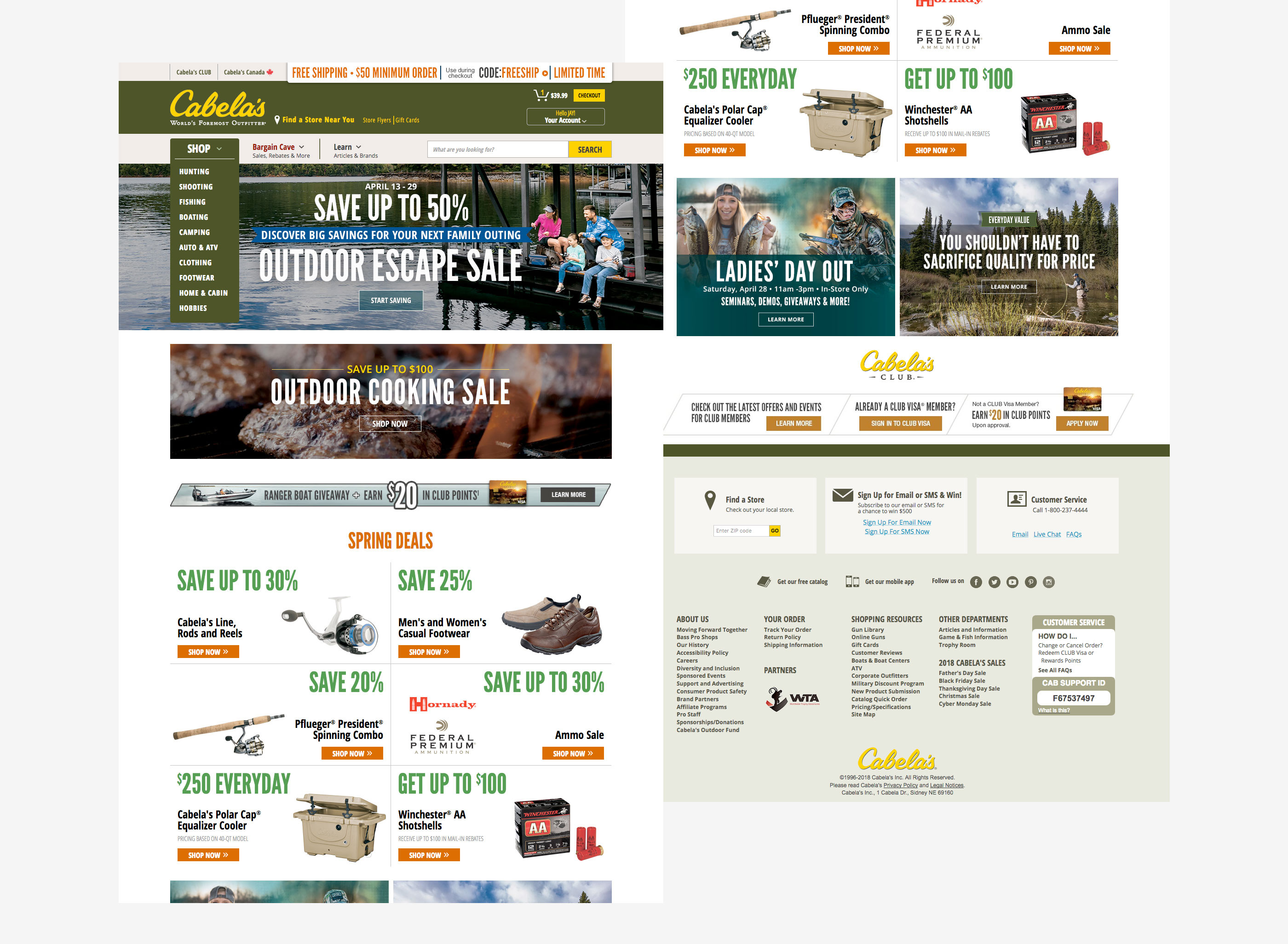 Cabela's new homepage